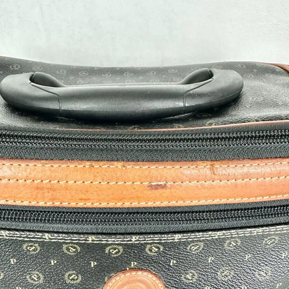 Pollini Vintage Leather Monogram Vanity Case Travel Toiletry Carry On Cosmetic